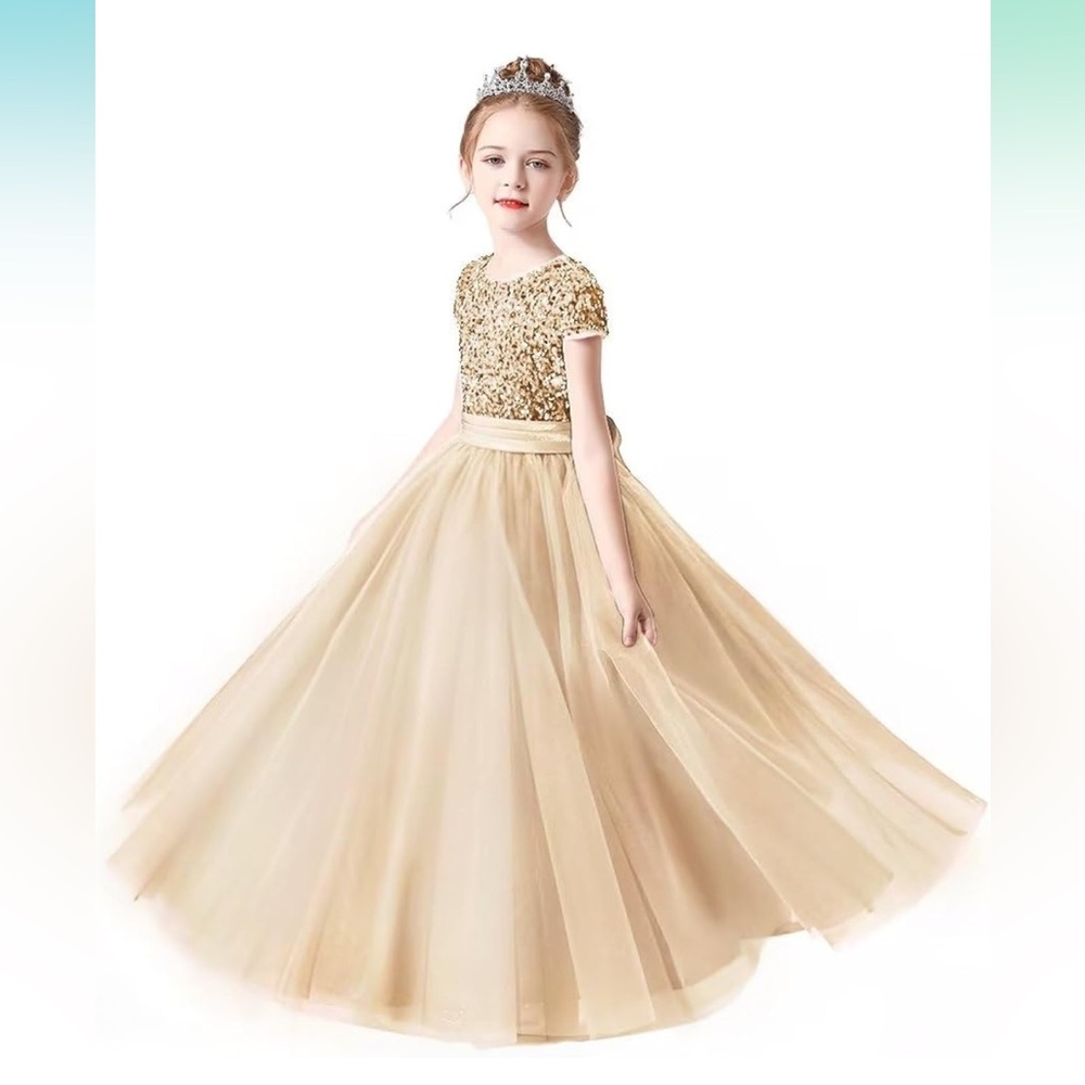Flower Girl Dresses Wedding Bridesmaid Sequins Tulle Puffy Skirt Pageant Gown